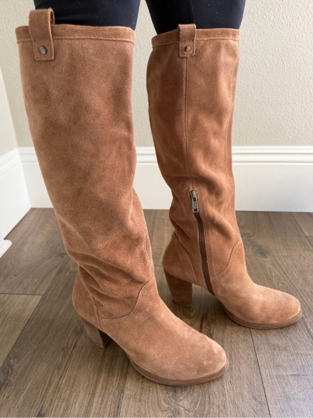UGG Chestnut Suede Tall Heeled Zip Boots